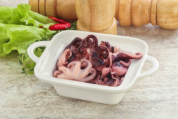 Marinated baby octopus seafood in the bowl