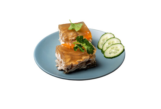 Pieces of homemade jelly meat Jellied pork and beef Holodec traditional Russian food Ingredients for lunch on isolated png background