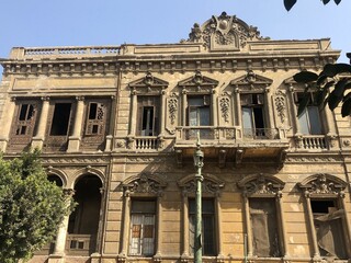 Fototapeta na wymiar The external facade of hafez el Menshawy villa currently qaryba school in Cairo in Egypt