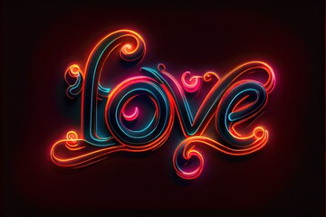 neon light Love text - valentines day , Generative AI
