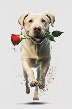 Hund mit roter Rose
