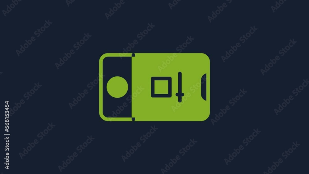 Poster yellow mobile phone with record frame camera icon isolated on blue background. mobile app applicatio
