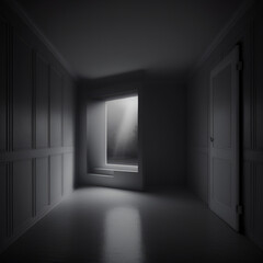 black empty room with a window Generative AI	