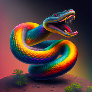 Abstract Colourful Snake Illustration - Isolated with Backdrop High Resolution image - Post produced Ai generative Illustration 