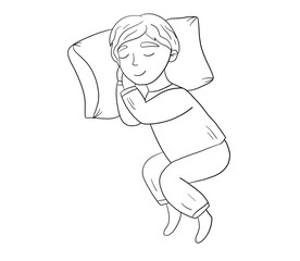 Hand drawn outline vector image with sleeping boy, cute children illustration for children daily plan