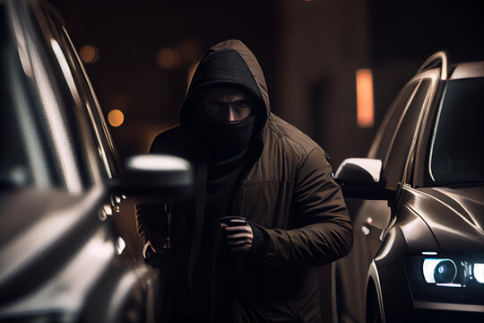 Ein Autodieb versucht in ein Auto einzubrechen - Generative Ai
