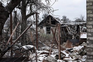 The ruins of the house in the Lyman city, which was bombed and occupation.