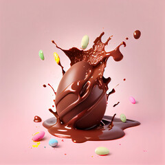 Obraz na płótnie Canvas Chocolate easter egg splash, Generative AI image