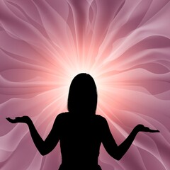 Person silhouette with radial light on color background