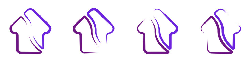 Vector set of houses. Set of vector colored huts. Contours of houses and outline of huts vector. Arrows in different styles and colors vector. Set of abstract huts and arrows in flat illustration styl