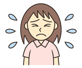 A young woman with sweat droplets