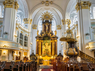 Fototapeta na wymiar Saint Michael's Lutheran baroque Church interior, Hamburg, Germany