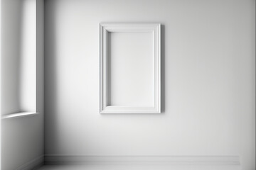 ai generated illustration of a white frame on white wall in an empty room