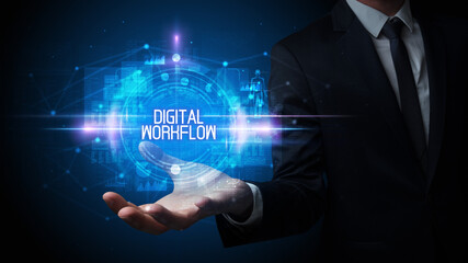 Man hand holding digital technology concept