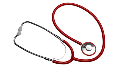 red stethoscope isolated with transparent background. medical tool