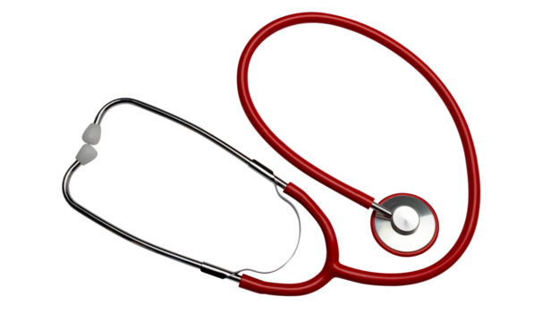 red stethoscope isolated with transparent background. medical tool