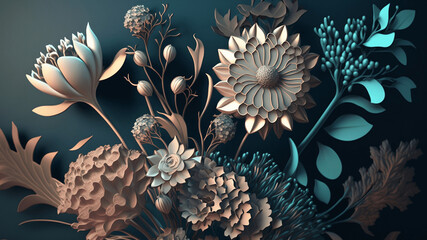 3D Botanical Floral Background and Flower Wallpaper