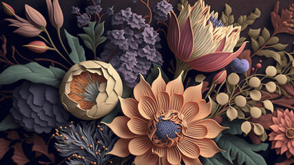 3D Botanical Floral Background and Flower Wallpaper