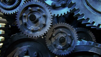 Large gear mechanism. Animation on the topic of industry, production and technology.  - Powered by Adobe