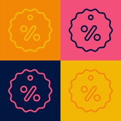 Pop art line Discount percent tag icon isolated on color background. Shopping tag sign. Special offer sign. Discount coupons symbol. Vector