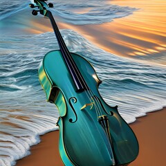 A cello made of the ocean_s waves, Generative AI - obrazy, fototapety, plakaty