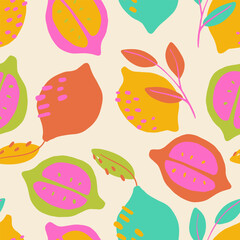 Seamless pattern with handdrawn and colorful citrus. Perfect for packaging, wrapping paper.