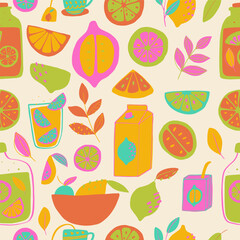 Seamless pattern with handdrawn and colorful citrus. Perfect for packaging, wrapping paper.