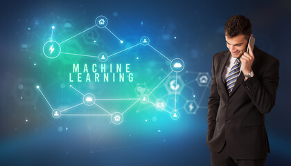 Businessman thinking about technology concept