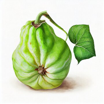 Watercolor Chayote Isolated on White Background. Generative AI