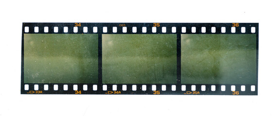 short dia filmstrip with three empty or blank picture frames isolated on white background, nice...
