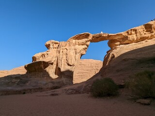 
Wadi Rum Desert, Jordan. The red desert and Jabal Al Qattar mountain.Where some famous movies...