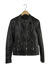 black leather jacket on hanger - 568167411