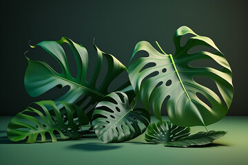 The majestic Monstera green leaves. Generative AI