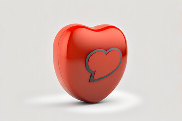 Red heart with speech bubble on white background. 3D illustration.