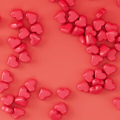 Red 3D Hearts Background with free space for text. Perfect for Valentine's Day Greeting Cards. 3d render