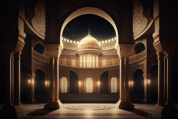 Fototapeta na wymiar islamic background , luxury golden hall , ai generated 