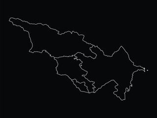 Outline map of Caucasus countries on black background