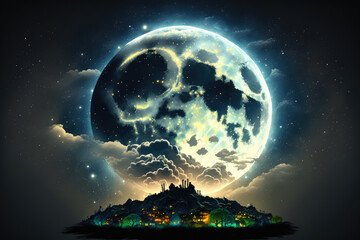A nighttime full moon in the sky. Generative AI