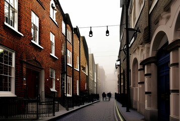 A Street In London During The Cold Winter There Is Hardly Anybody Around created with Generative AI technology