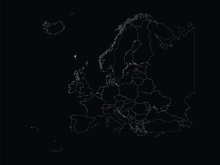 White map of Faeroe Islands within map of European continent on black background