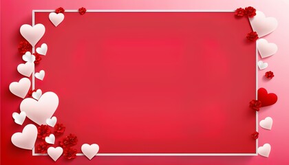 Big empty canvas with lots of hearts and flowers around it, Valentine's day inspired, 