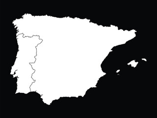White map of Iberian peninsula countries on black background