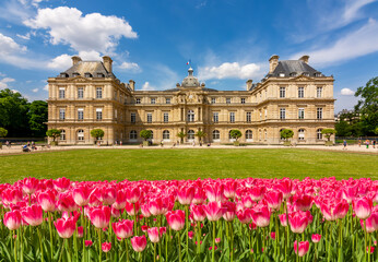 Luxembourg palace and gardens in spring, Paris, France - obrazy, fototapety, plakaty