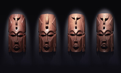 Four wooden african masks, east Africa.