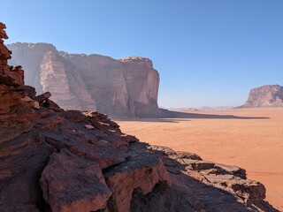 Wadi Rum Desert, Jordan. The red desert and Jabal Al Qattar mountain.Where some famous movies where...