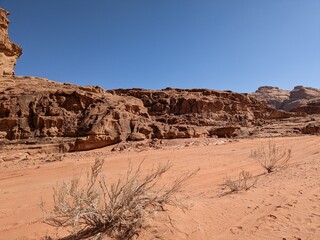 Wadi Rum Desert, Jordan. The red desert and Jabal Al Qattar mountain.Where some famous movies where...