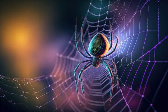 Detailed image of a spider on a web. Generative AI