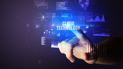 hand touching digital button, modern technology concept