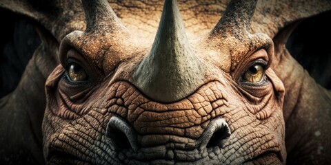 Close up photo of a triceratops - created with generative AI technology - obrazy, fototapety, plakaty