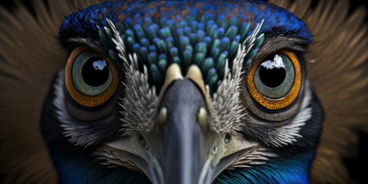 Close up photo of a peacock - created with generative AI technology